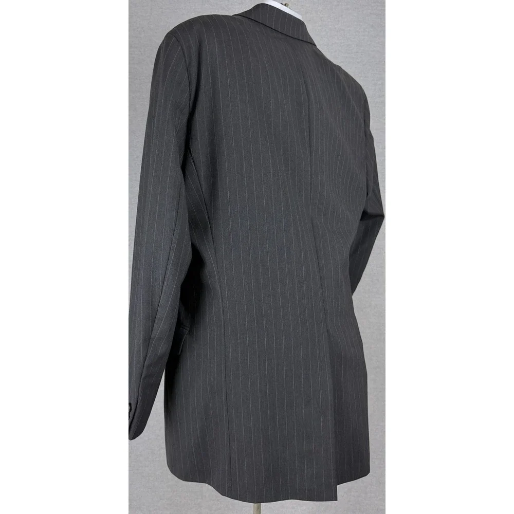 Hugo Boss Vintage Pinstripe Suit Mens 42L 31x31 Charcoal Gray 2 Piece Made USA